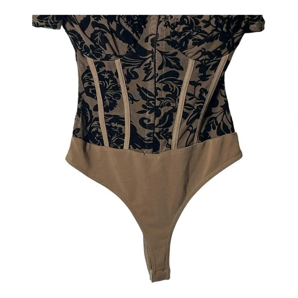 2009. WINDSOR CORSET BODYSUIT BROWN/BLACK‎ SHEER AND VELVET PADDED SIZE XSMALL - Picture 3 of 7